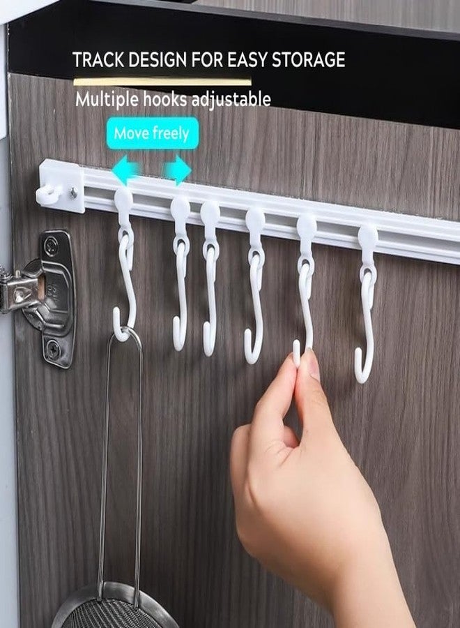 MIXNEX Sliding Rail Hook Rack - 30cm Adhesive Hook Bar for Kitchen, Bathroom, or Over-The-Door Storage - No-Drill Wall Mounted Hanger with Movable Hooks - Space-Saving Organizer Strip - Image 2